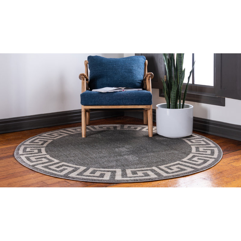 Tapis gris foncé / ivoire Balabak, Rond 6 pi 1 po