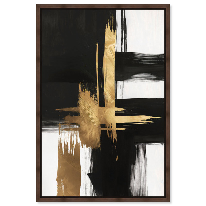 «Golden Contrast I», feuille d'or, art mural par Art Remedy, Cadre argenté, H 55 po x l 37 po