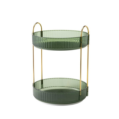 Organisateur de maquillage rotatif à 360 degrés pour meuble-lavabo - Rangement de cosmétiques à grande capacité à 2 niveaux avec plateaux en ABS robuste et base en acier allié, comptoir peu encombrant et présentoir à parfums