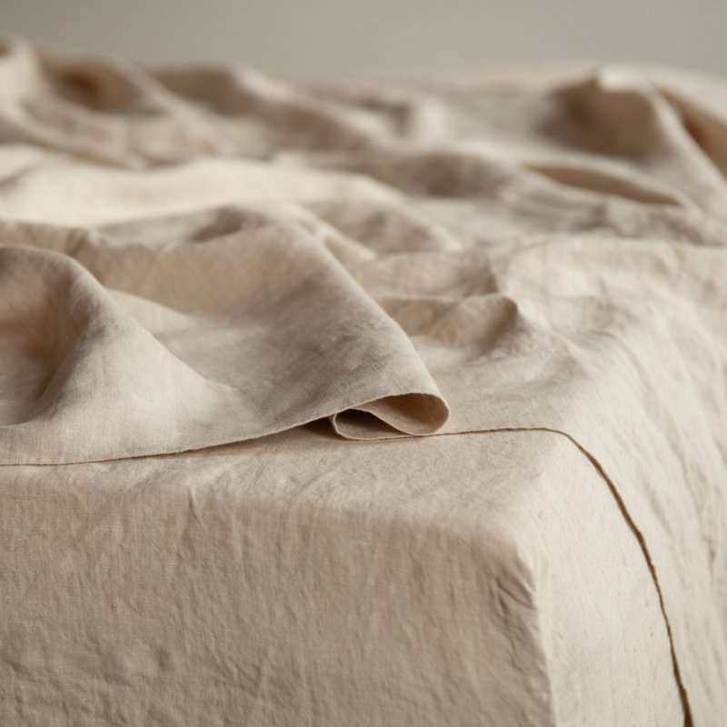 100% French Linen Sheet Set, Putty Heather, Twin Sheet Set with 1 Pillowcase