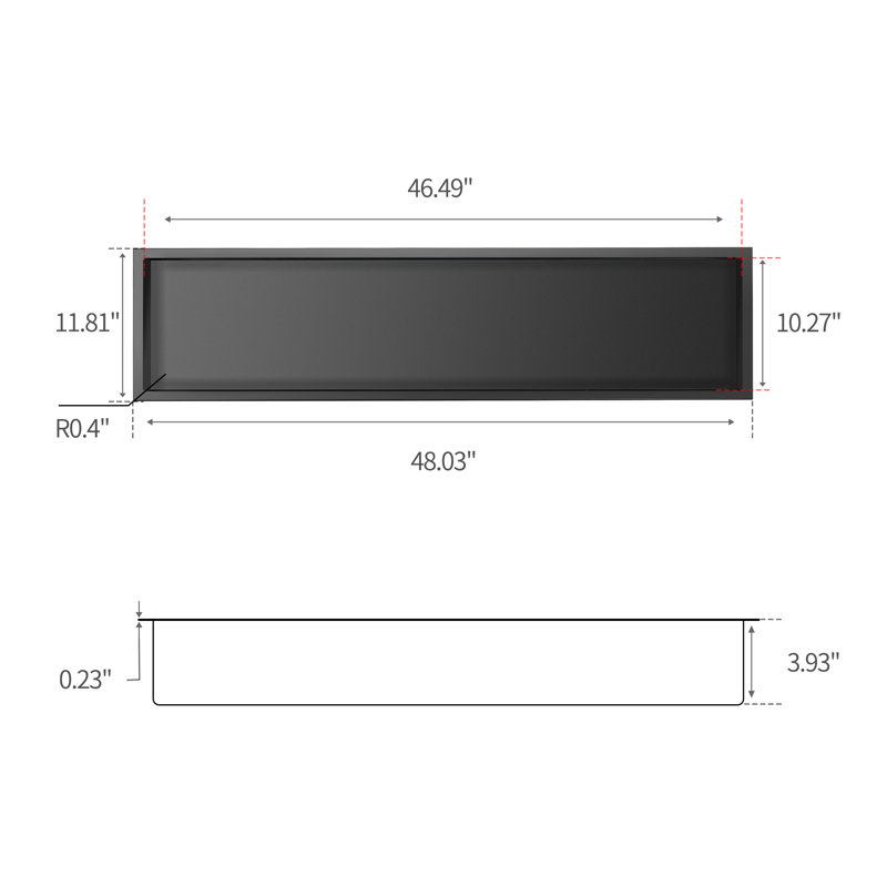 48" Black Stainless Steel Rectangular Recessed Shower Niche