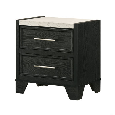 1Pc Faux Marble Top 2 Drawers Nightstand