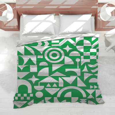 Édredon vert et blanc à formes géométriques