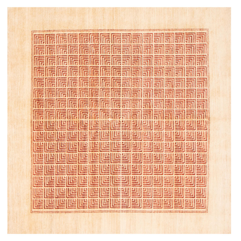 Tapis carré ivoire en laine noué à la main de conception unique 6 pi 5 po New Age