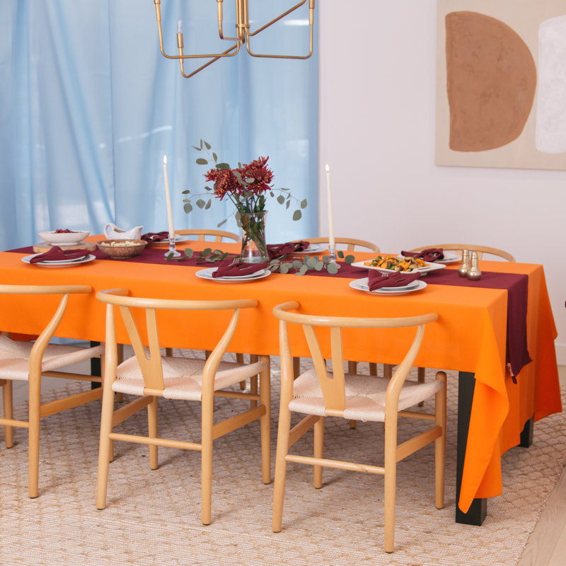 Fisher Rectangular Stain-Resistant Polyester Tablecloth, Orange, 120" x 60"