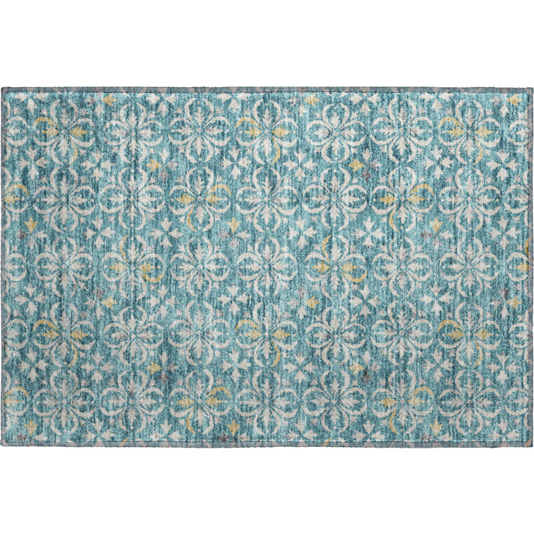 Premium Machine Washable Prisco Teal Rug