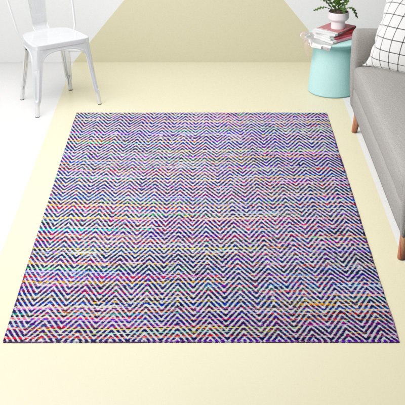 Ayaan Chevron Cotton Hand Woven Area Rug, Rectangle 152 x 244cm