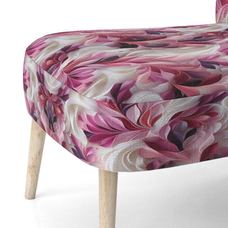 Chaise d'appoint contemporaine rembourrée rose et blanche avec vagues abstraites Serenity