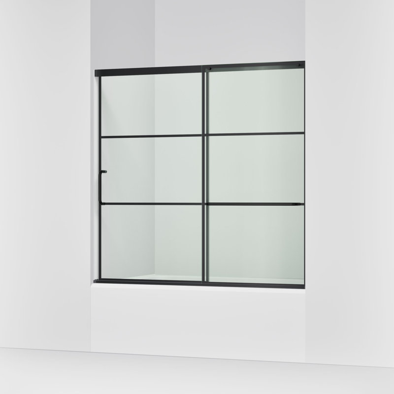 Elate Sliding Bath Door, 56-3/4-In H X 56-1/4 - 59-5/8-In W, With 1/4-In Thick Frosted Glass With Rectangular Grille Pattern