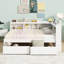 Lit double pleine grandeur en forme de L avec prises de courant, ports de charge USB, deux tiroirs, blanc-283863579