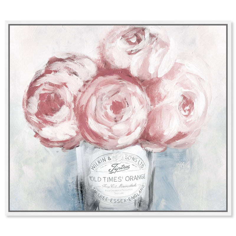 «Peony Jam», impression sur toile tendue, H 24 po x l 30 po, Cadre flottant blanc