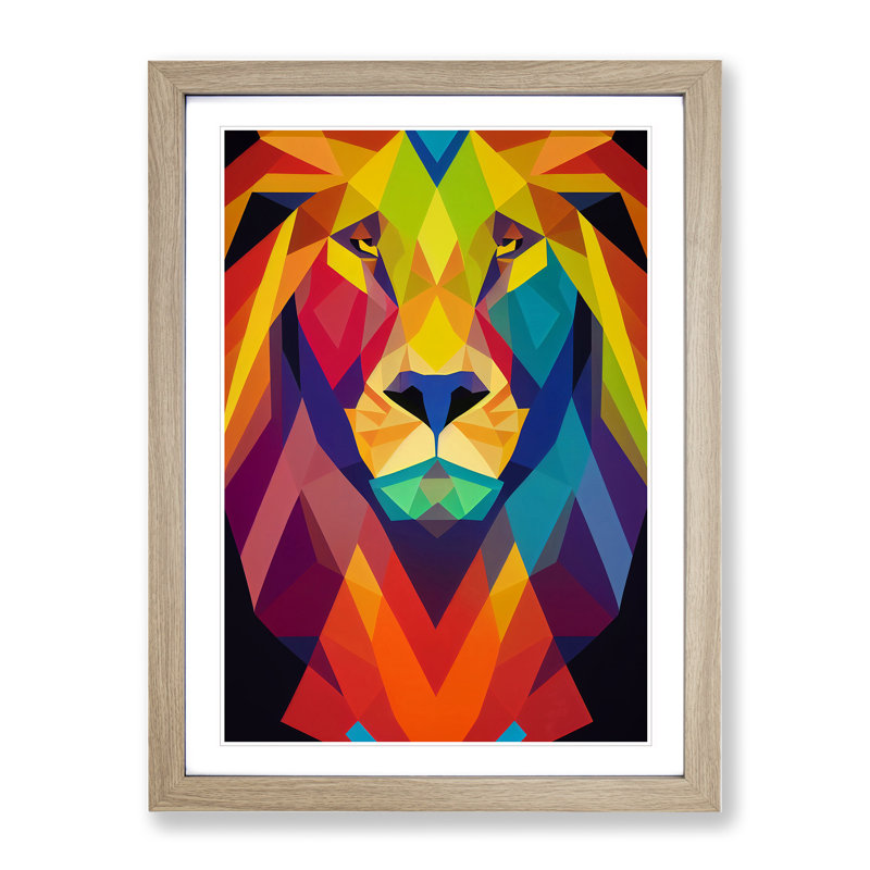 XV1022-57X A Geometric Lion Abstract - Single Picture Frame Print, 64cm H x 46cm W x 2cm D, Oak