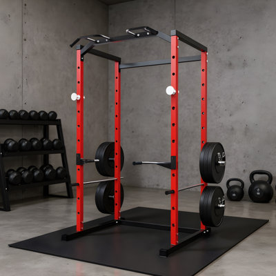 Heavy Duty 1100LB Power Cage Squat Rack for Home Gym - Multi-Function Rack with Pull-Up Bar Dip Bars J-Hooks & Adjustable Safety Bars - Robust Fitness