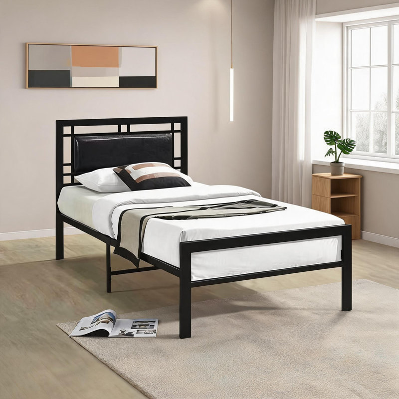 Deep Black Queen Platform Bed, Storage Underbed Clearance Metal Frame with Padded Headboard and Footboard, No Box Spring Needed