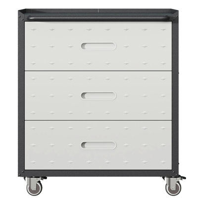Armoire en métal robuste à 3 tiroirs avec roulettes - pour le garage, le bureau, le rangement à la maison. Noir / gris H 30,32 po x P 16,41 po x H 34,54 po. Acier de qualité industrielle. 360 roues rotatives et verrouillables. Grands compartiments.