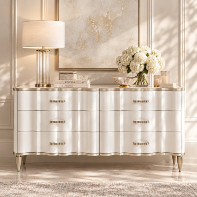 London Place 68" Wide 6-Drawer Dresser with Marble Top - Creamy Pearl