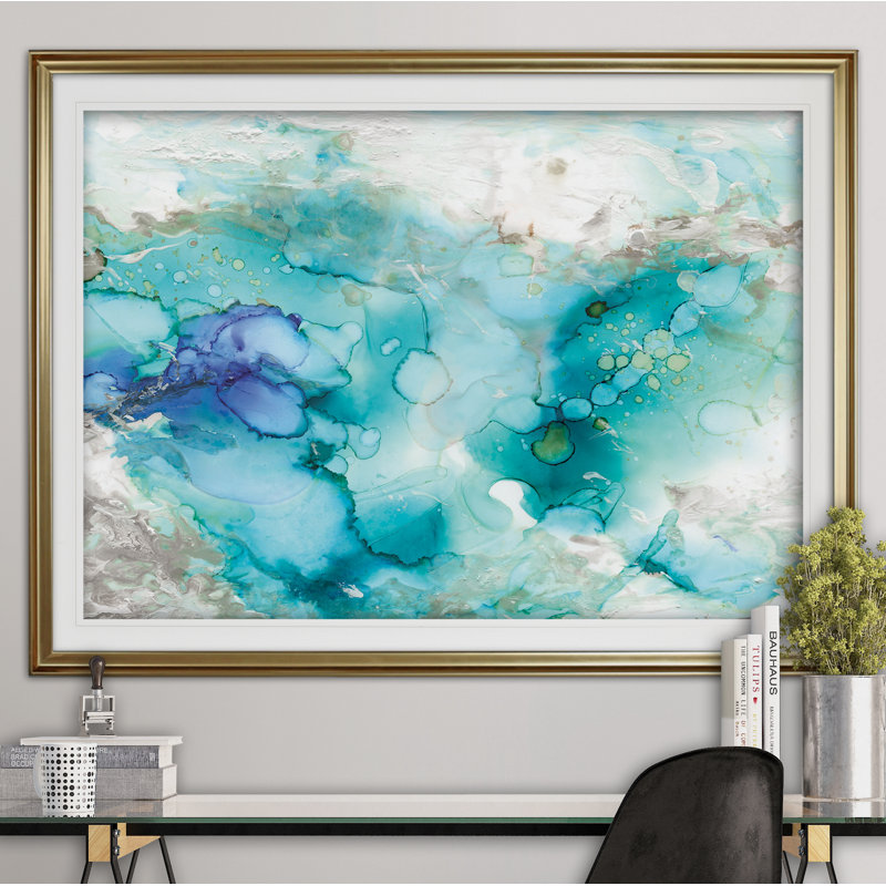 'Teal Marble' Framed Acrylic Painting Print, Gold, 28" H x 38" W x 1.5" D