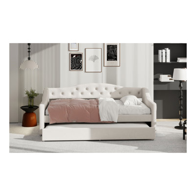 Upholstered Daybed with LED Belt and Trundle