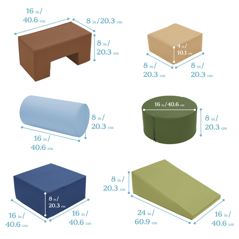 Ensemble de jeu ECR4Kids SoftZone, blocs de jeu, blocs de construction, 6 pièces, Ton de couleur terre