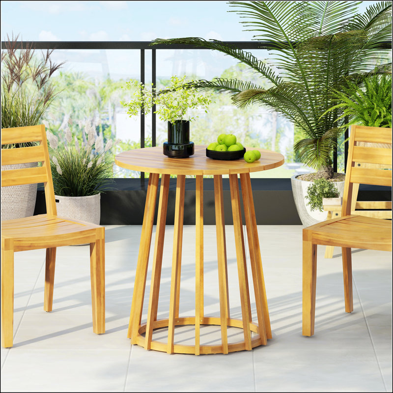 Outdoor Round Top Acacia Wood Dining Table, Durable And Weather-Resistant For Elegant Alfresco Gatherings