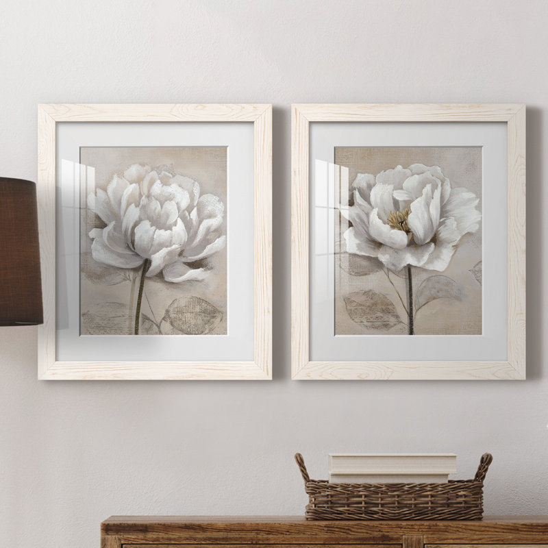 "Soft White I", ensemble de 2 reproductions d'art, Impression encadrée avec passe-partout, H 20 po x l 17 po, Blanc