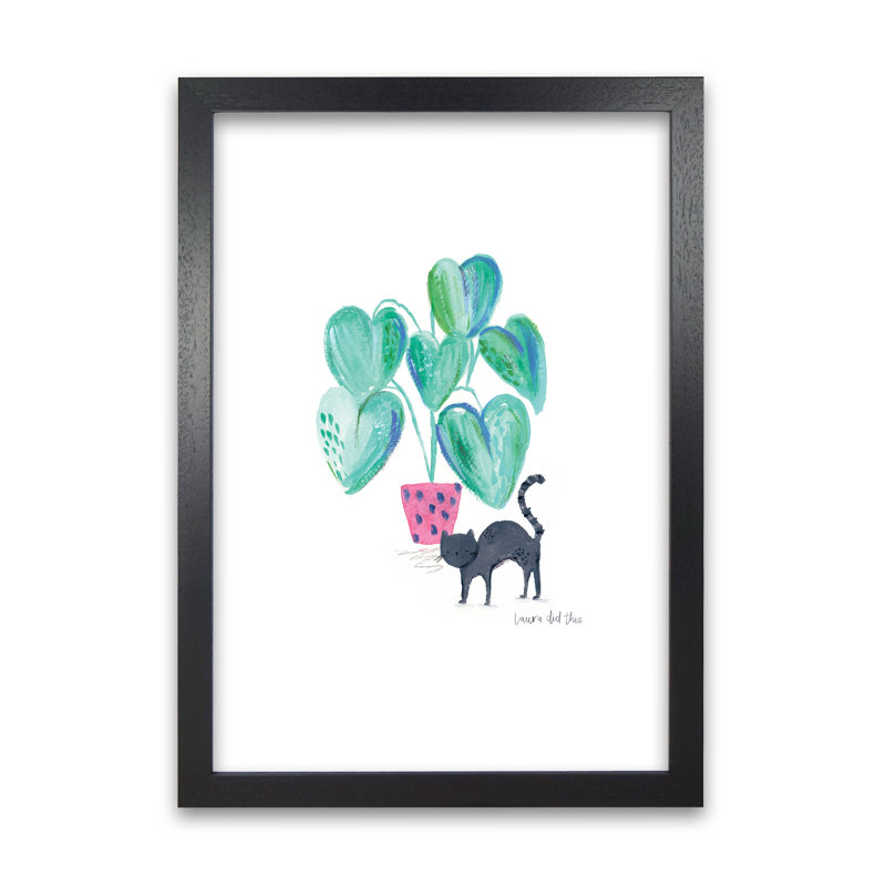 Cat And Hpouse Plant by Laura Irwin - Print, 84cm H x 59.4cm W x 3cm D, Black Framed