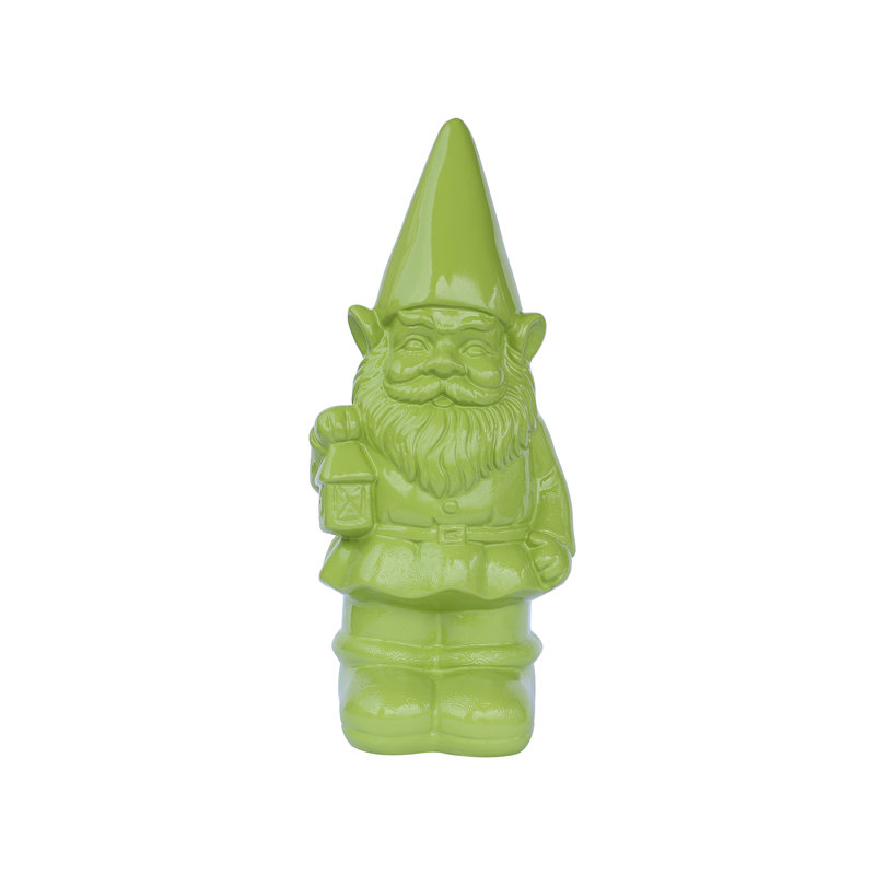 Garden Gnome Statue Holding Lantern, Green