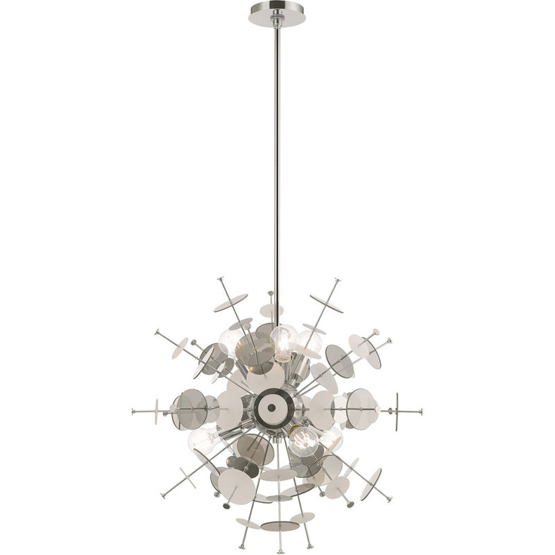 Luminaire suspendu sphère 6 lumières, Argent, H 32 po x l 24 po x P 24 po