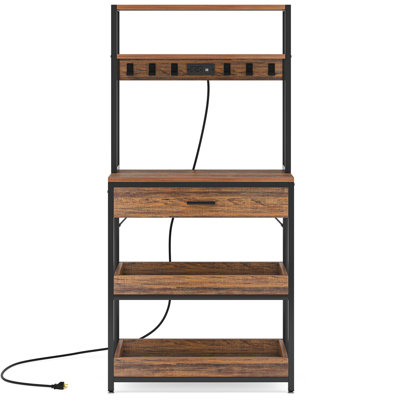 Versatile Five Tier Kitchen Rack With Power Outlets Drawer Sliding Shelves For Storage