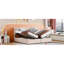 Lit plateforme tapissier très grand avec rangement et unité hydraulique beige doux