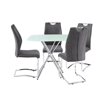 Modern 36" Square Frosted Tempered Glass Table For Kitchen & Dining, With Strong Legs And Disk Table, Stylish Dining Rooms,