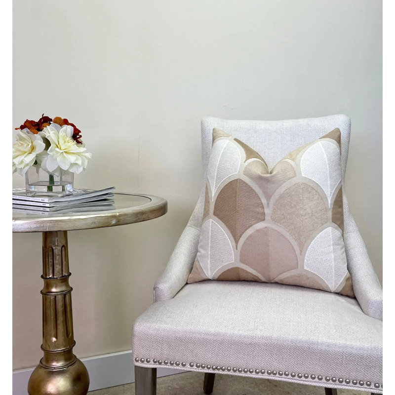 Housse de coussin en lin brodé, H 22 po x l 22 po, Beige