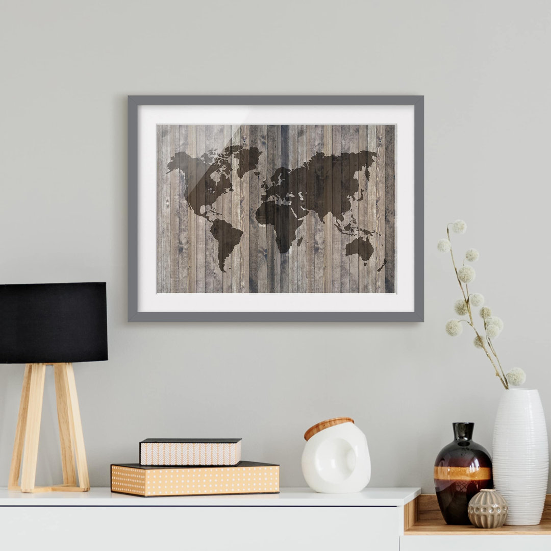 Gerahmtes Poster Wooden World Map