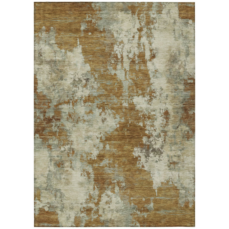 Tapis extérieur lavable abstrait en terre cuite et beige 5 pi x 8 pi