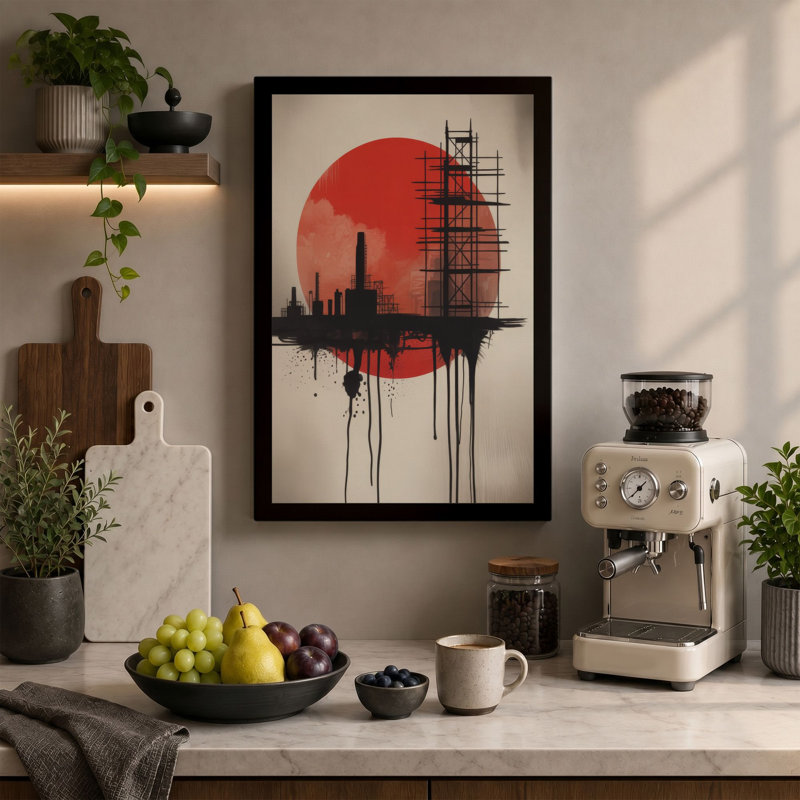 Urban Construction Industrial 1 Piece Wrapped Canvas Wall Art, 36x24 - 91.4 x 61.0 cm, Taupe Border