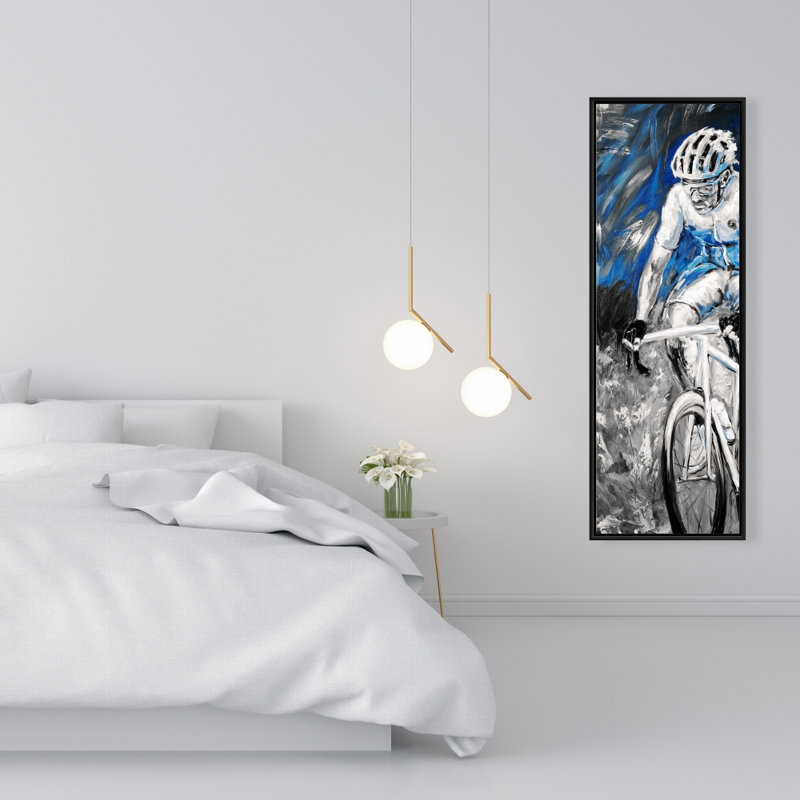 Reproduction professionnelle de cycliste bleu sur toile