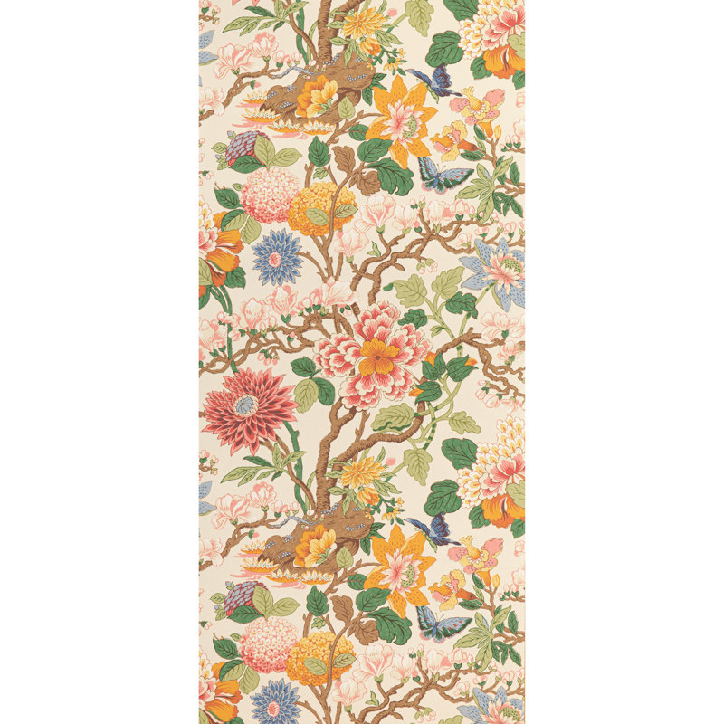 32.97' L x 27.55" W Wallpaper Roll, Ivory/Orange