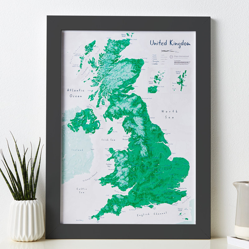 UK As Art Map - Shamrock - Print, Black Framed, 45cm H x 32.7cm W x 5cm D