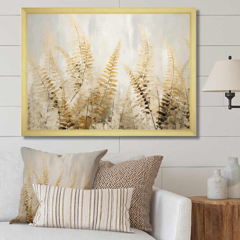 «Golden Ferns Silent Gracefulness» sur toile, Cadre doré simple, H 30 po x l 40 po x P 1,5 po