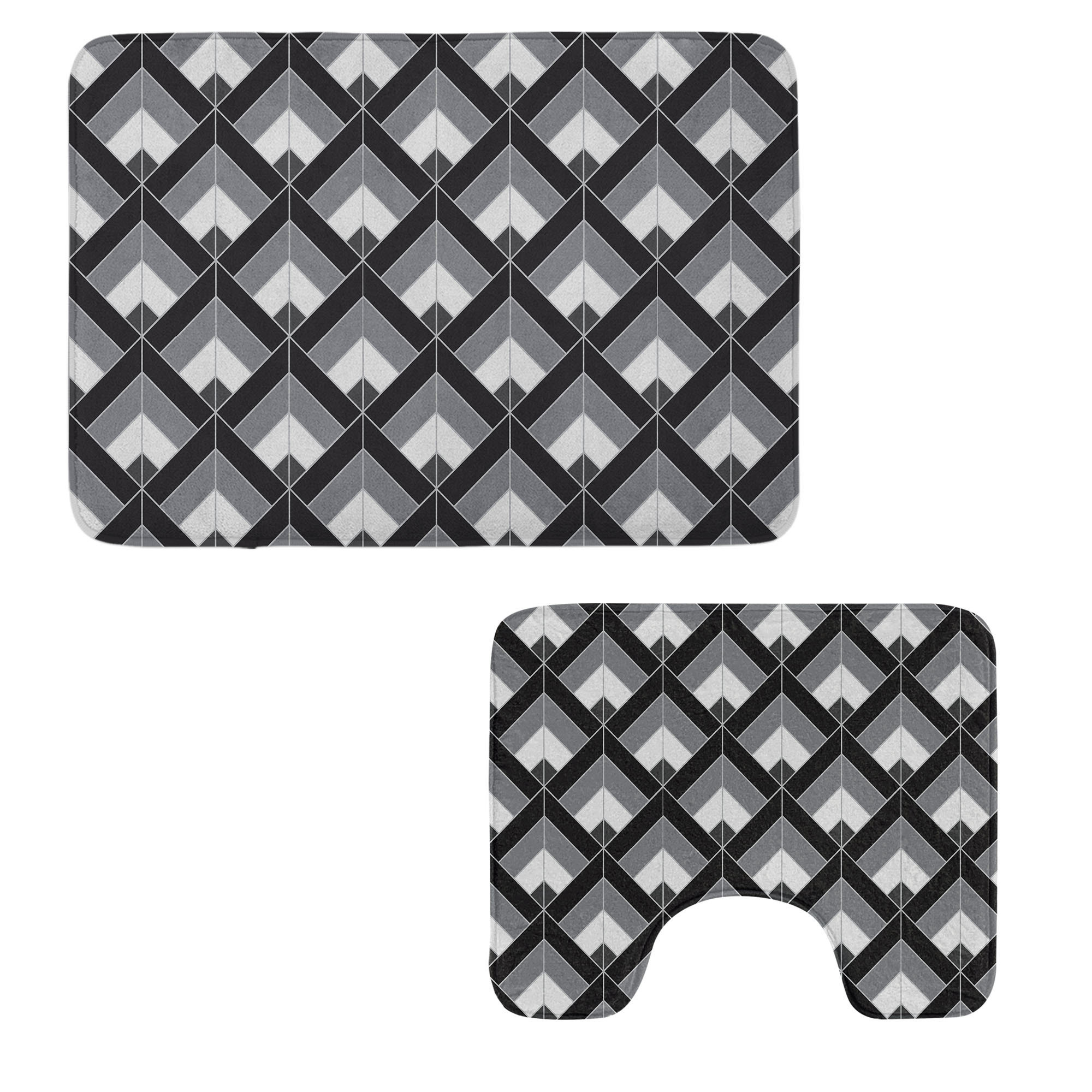 Ebern Designs Grey and Black Bathroom Rug Set 2 Pieces Rectangle