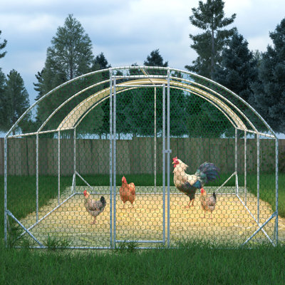 Large Chicken Coop Metal Chicken Run With Waterproof And Anti-UV Cover, Dome Shaped Walk-In Fence Cage Hen House For Outdoor And Yard Farm Use, 1" Tube Diameter, 9.84' X 19.68' X 6.56'