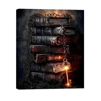 Vintage Halloween Pictures Decor 8x12, Dark Academia Old Books Canvas Wall Art for Bedroom, Chained and Magic Key Poster, Gothic Spooky Canvas Art for Halloween Home Decoration
