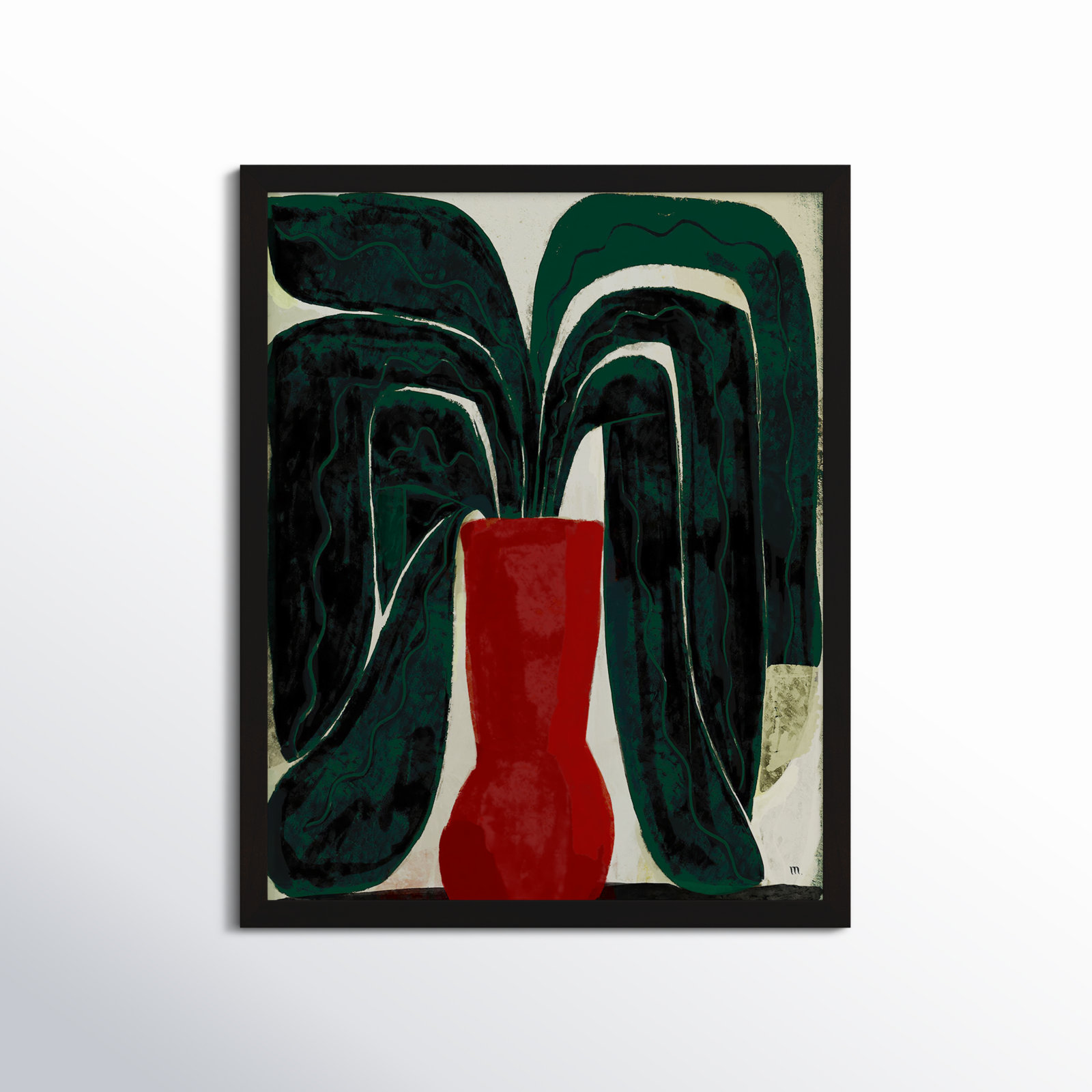 Adrianne "Plant No. 8" Painting, Black, 25" H x 20" W x 1.25" D