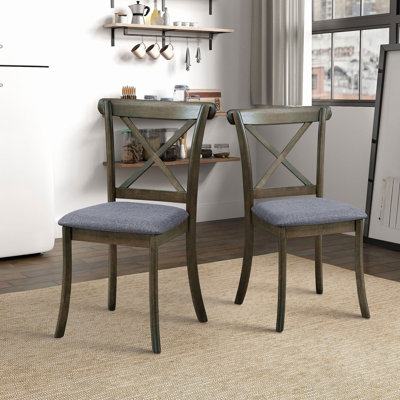 Wooden X Back Dining Chairs Set Of 2, Modern Fabric Upholstered Kitchen Side 2PC Chairs, Cross Back Rubber Wood Farmhouse Dining Room Chair