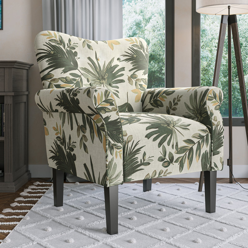 30.3" Wide Tufted Upholstered Armchair, Green Floral Linen
