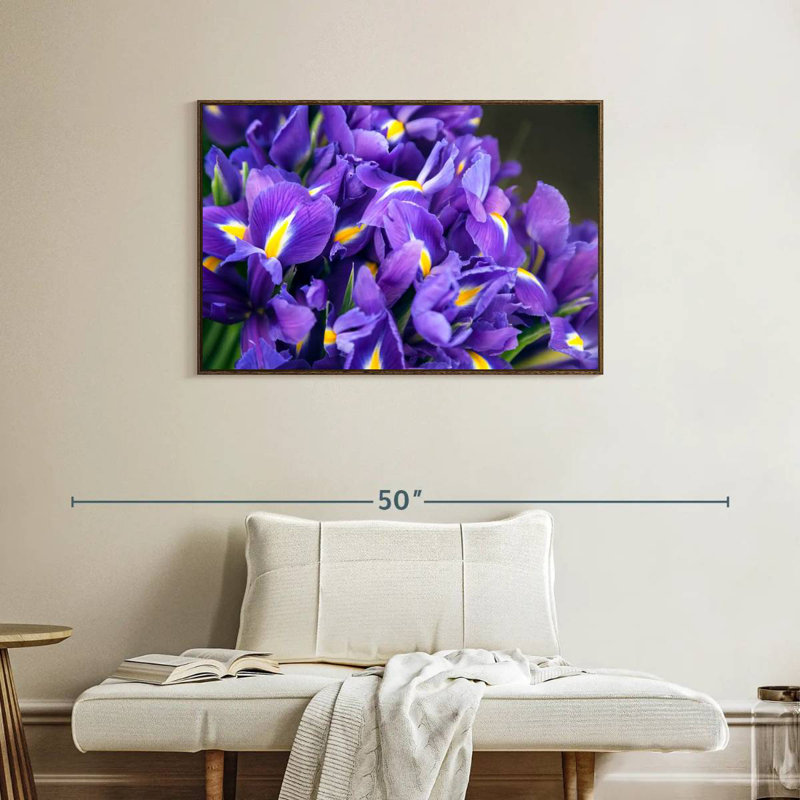 Violet Irises, 37" X 25", Floating Frame Walnut