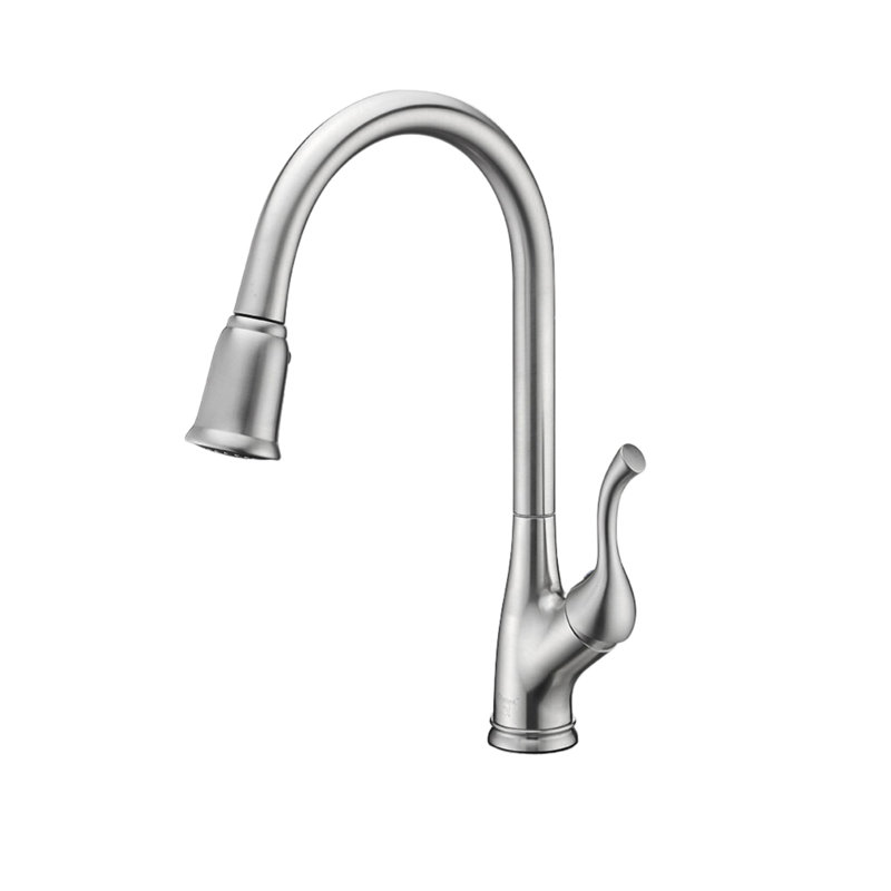 Robinet de cuisine à poignée simple rétractable, Nickel brossé