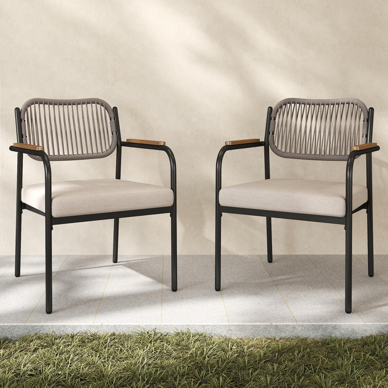 Chaises de patio en métal et rotin, Beige / gris clair