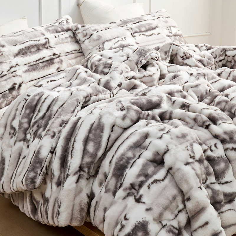 Ensemble d'édredon surdimensionné Coma, Blanc / Gris, Queen Comforter + 2 Standard Shams