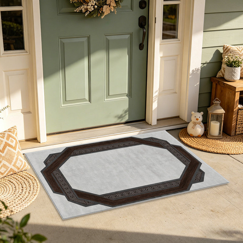 Dark Brown Greek Key Border carpet-easy to clean, machine-washable, soft and comfortable; suitable for door mats, kitchens, living rooms, bedrooms, corridors, and laundry areas. Easy to clean, durable carpet for home decoration.